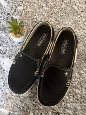 Walk Hero 7W Black Canvas Loafers Arch Support EUC